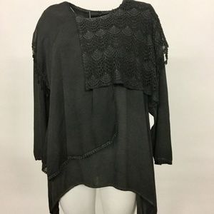 KEKOO WOMEN'S CROCHET ASYM  LAYERED BLOUSE SZ.3